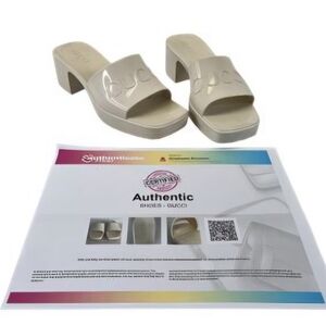 Gucci Cream Patent Leather Platform Slide Mules